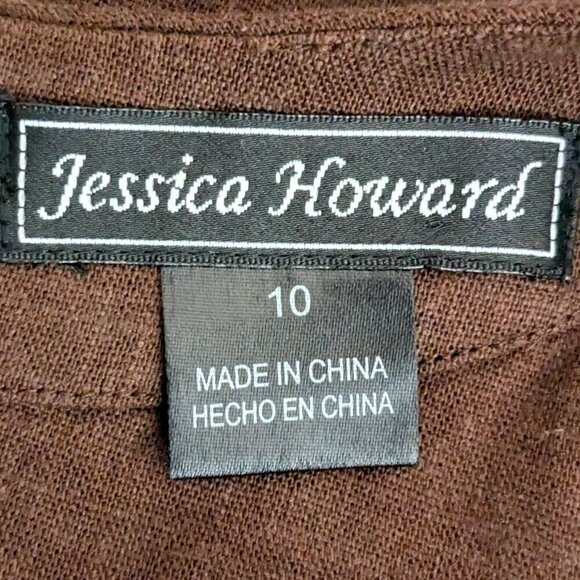 JESSICA HOWARD Brown w White Embroidery, Linen Blend Halter Dress; Size 10 - Picture 5 of 6